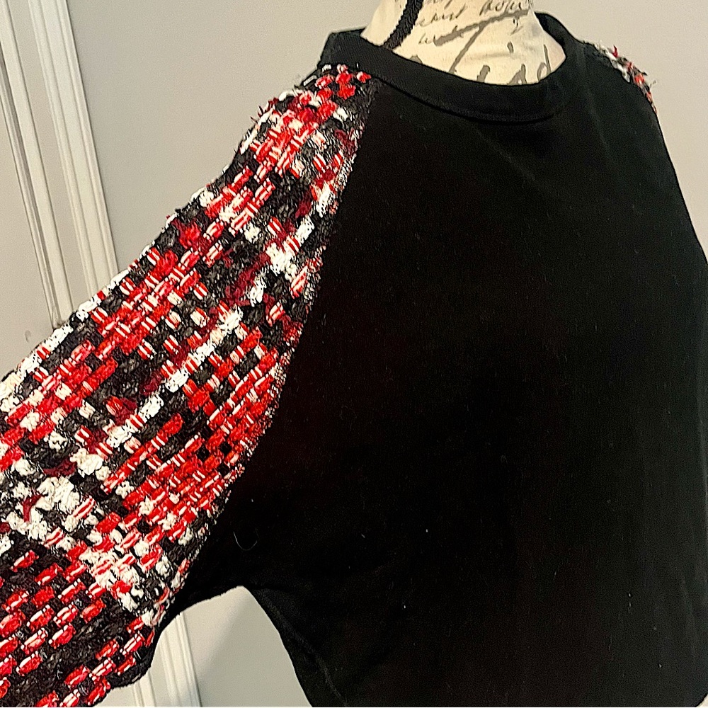Rag & Bone Linton Racer Sweatshirt with Plaid Tweed Sleeves - Picture 10 of 15